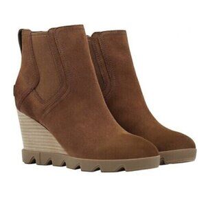 Sorel Womens 10 41‎ Joan Uptown Chelsea Waterproof Wedge Bootie Omega Taupe Gum
